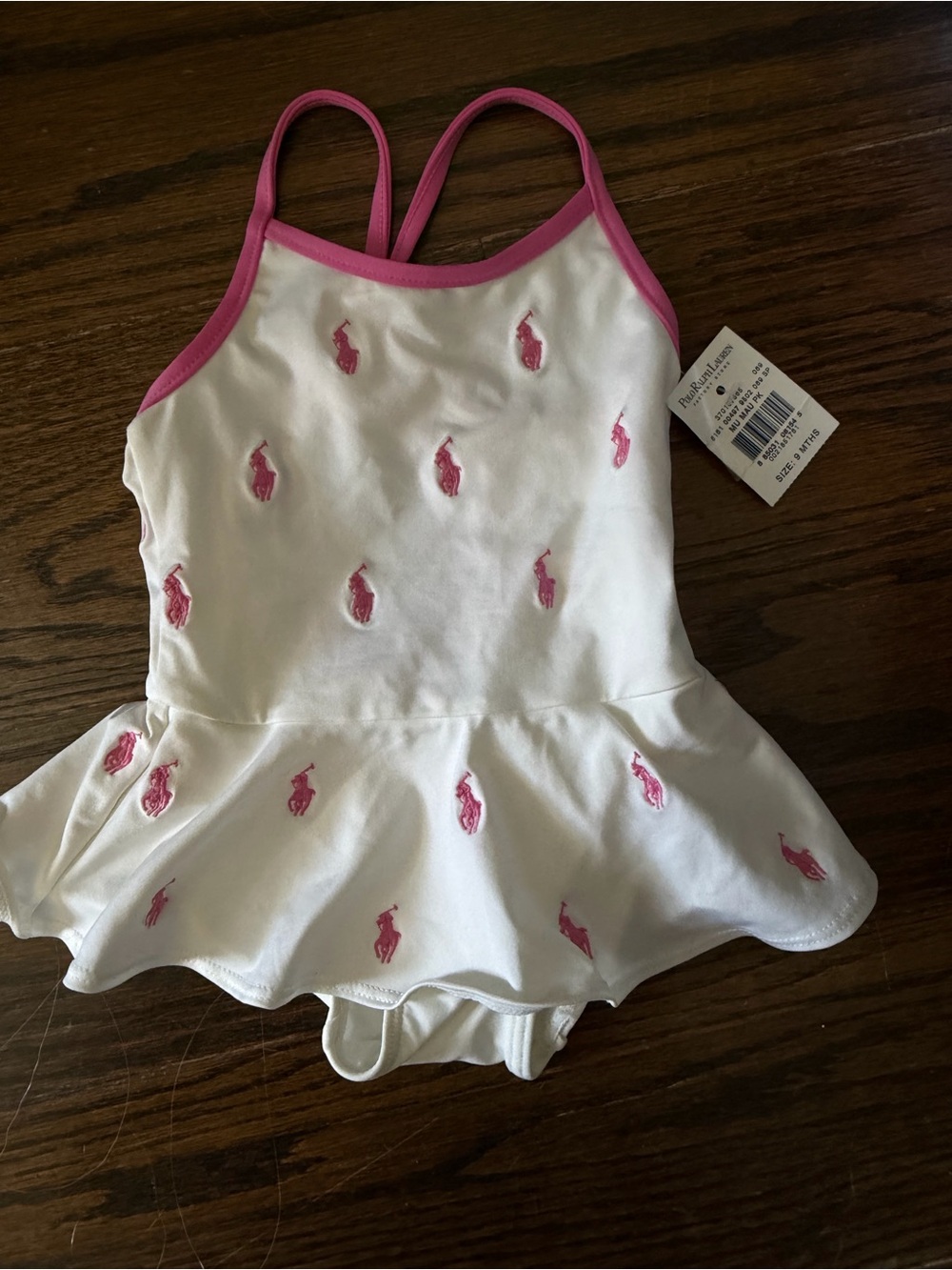 Ralph Lauren White One-Piece Footie with Pink Pony Embroidery